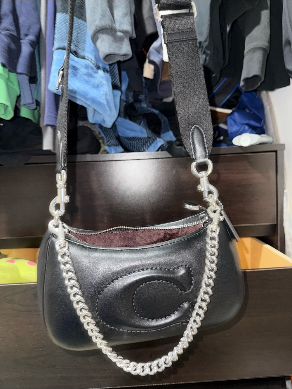 Coach Black Leather Shoulder Bag with Silver Hardware